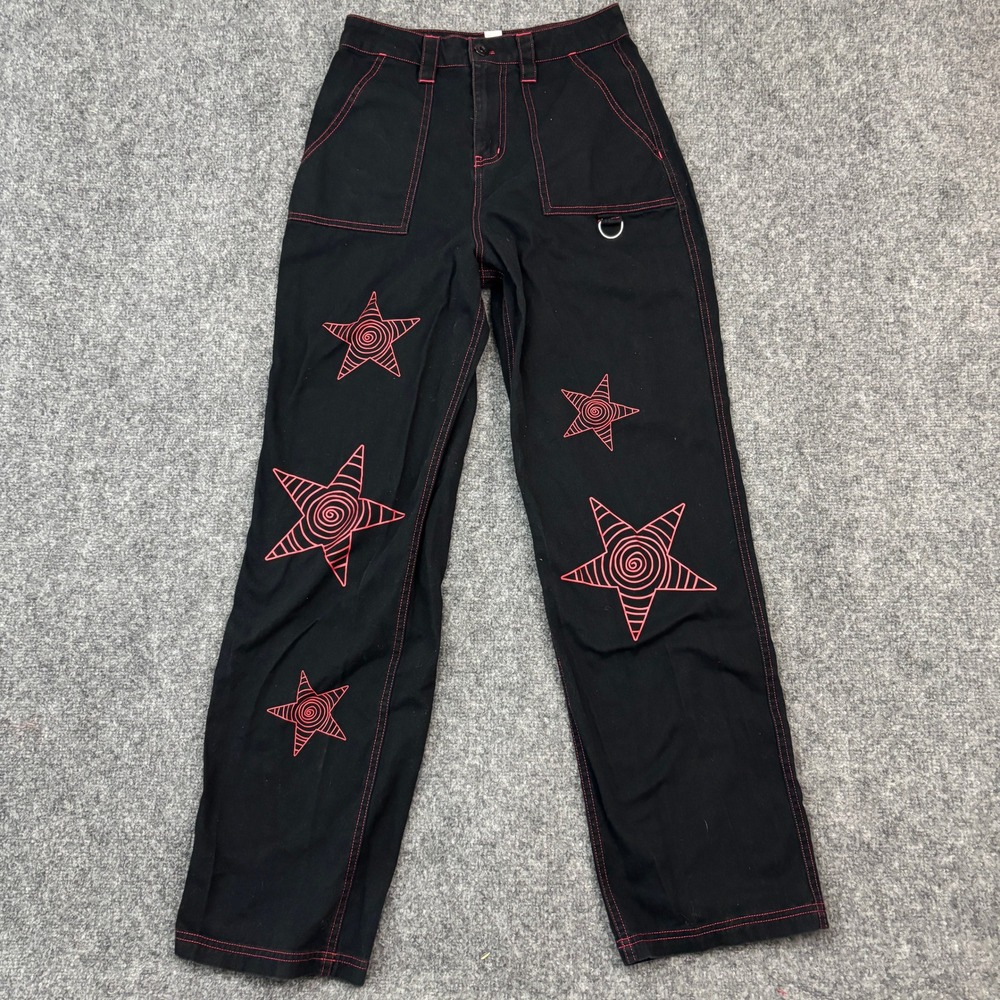 Hot Topic Black Red Star Wide Leg Pants Womens Size 3 Goth Punk Alternative Y2K